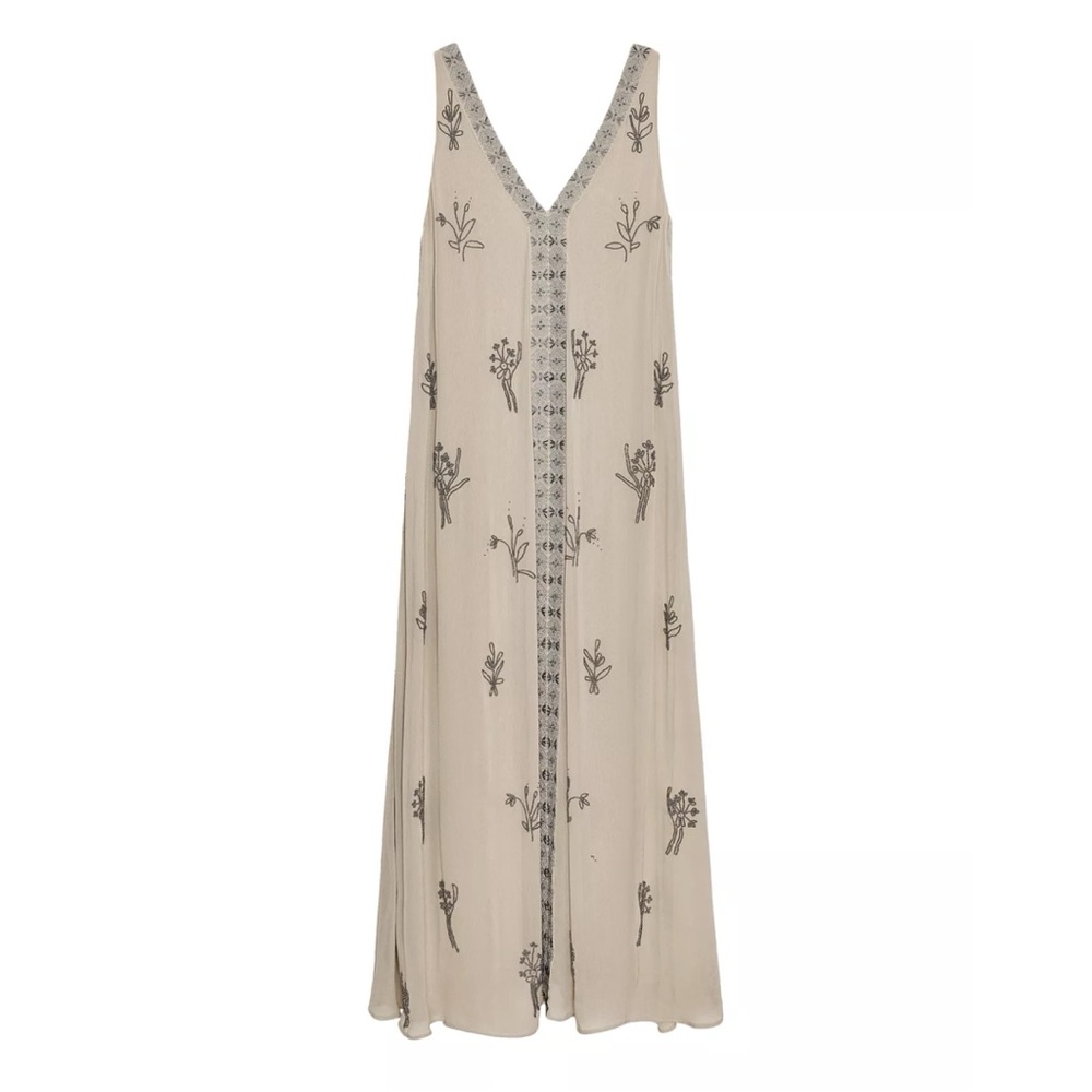 Zara ZW Collection Beaded Embroidered Dress – Pearl Gray – Size S
